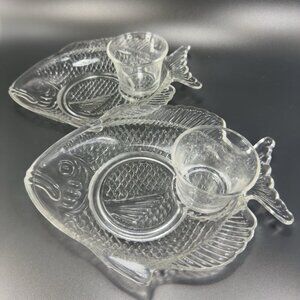 Clear Fish Dish Plates And Cups Teacup Saucer Set Votive Candle Holder 4 Pieces